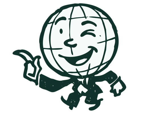 Sparky, the Settle Aviation globe mascot, winking and pointing at the button